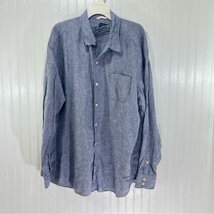 Tommy Bahama Blue 100% Linen Button Down Shirt XXL Vacation Resort Wear